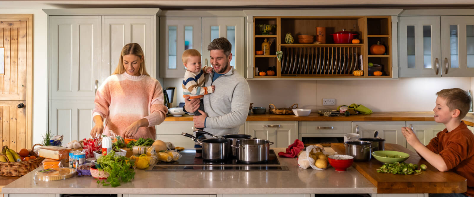 young family in a kitchen